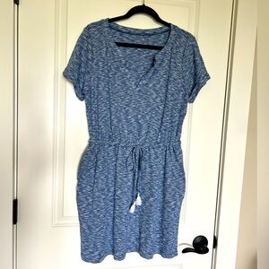 NWOT LOFT Easy Fit Blue Knit Dress with Tassel Tie SZ M